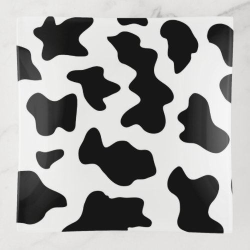 cute  black and white farm dairy cow print trinket tray