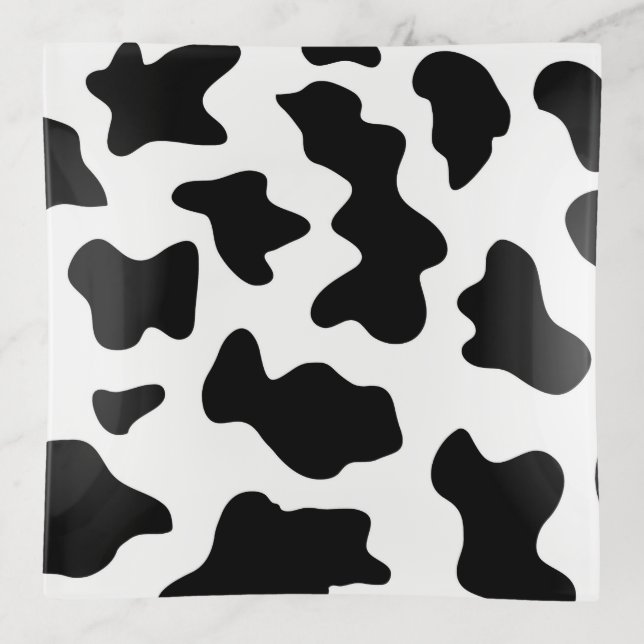 cute  black and white farm dairy cow print trinket tray (Front)