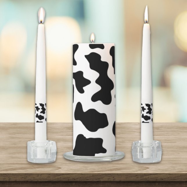 cute  black and white farm dairy cow print unity candle set (cute black and white farm dairy cow print unity candle set)