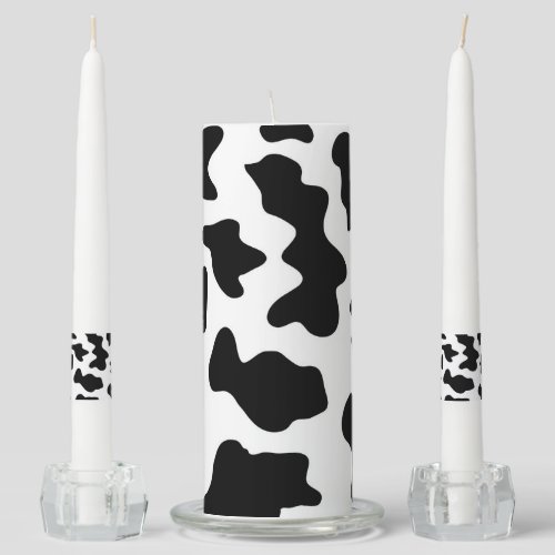 cute  black and white farm dairy cow print unity candle set