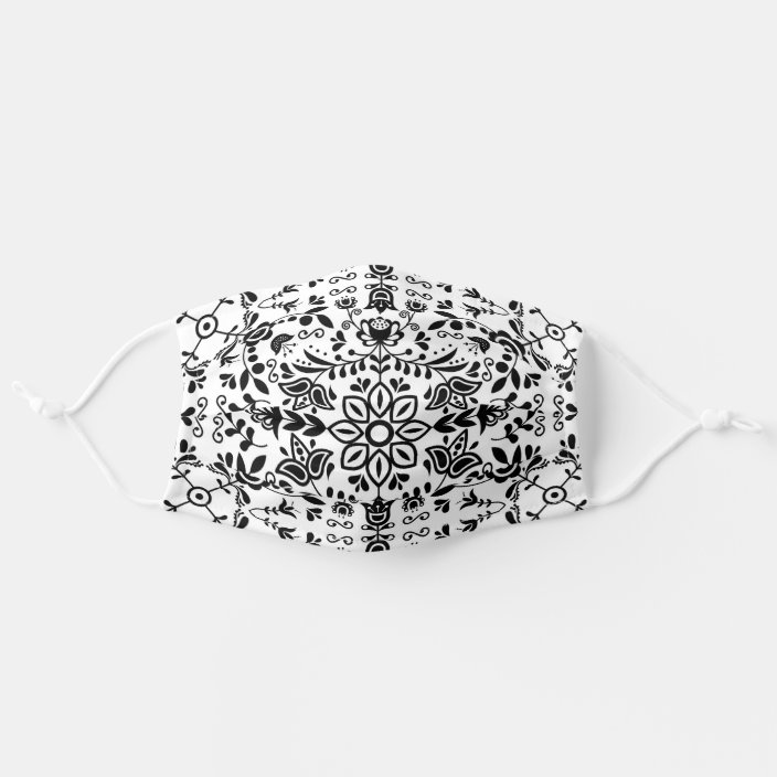 Cute Black And White Floral Scandinavian Bandanna Cloth Face