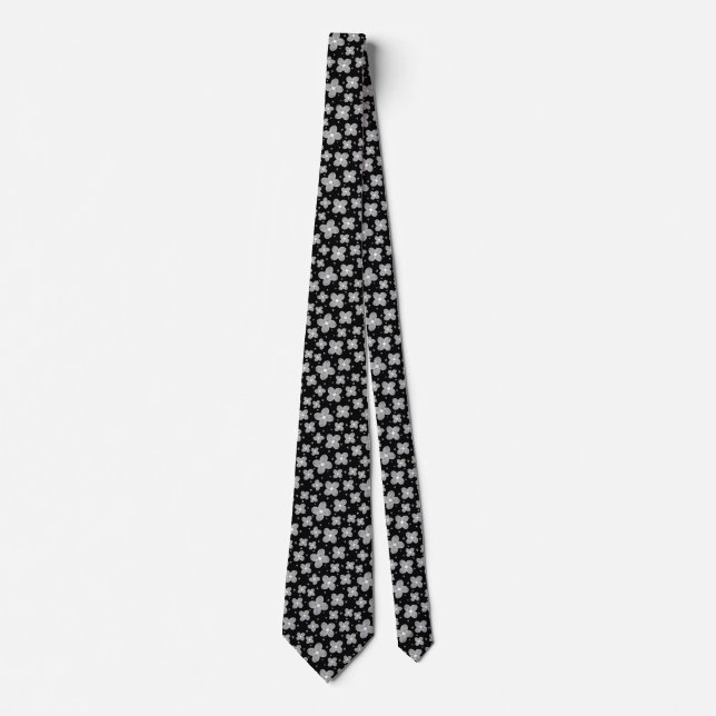 Cute Black and White Flower Pattern Floral Fun Neck Tie (Front)