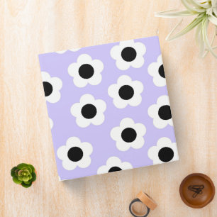 Cute Black and White Flower With Blue Background 3 Ring Binder