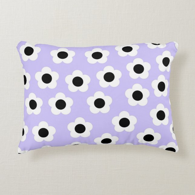 Cute Black and White Flower With Blue Background Accent Pillow (Front)