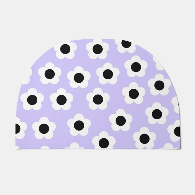 Cute Black and White Flower With Blue Background Doormat (Front)