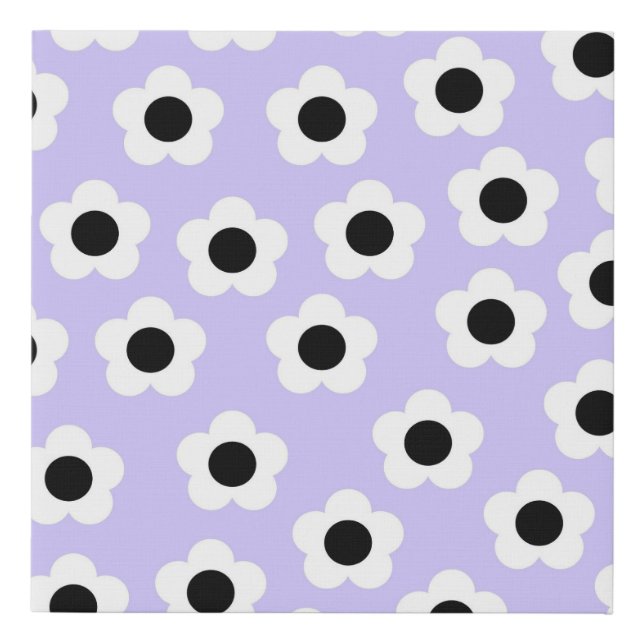 Cute Black and White Flower With Blue Background Faux Canvas Print (Front)