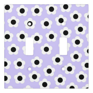 Cute Black and White Flower With Blue Background Light Switch Cover