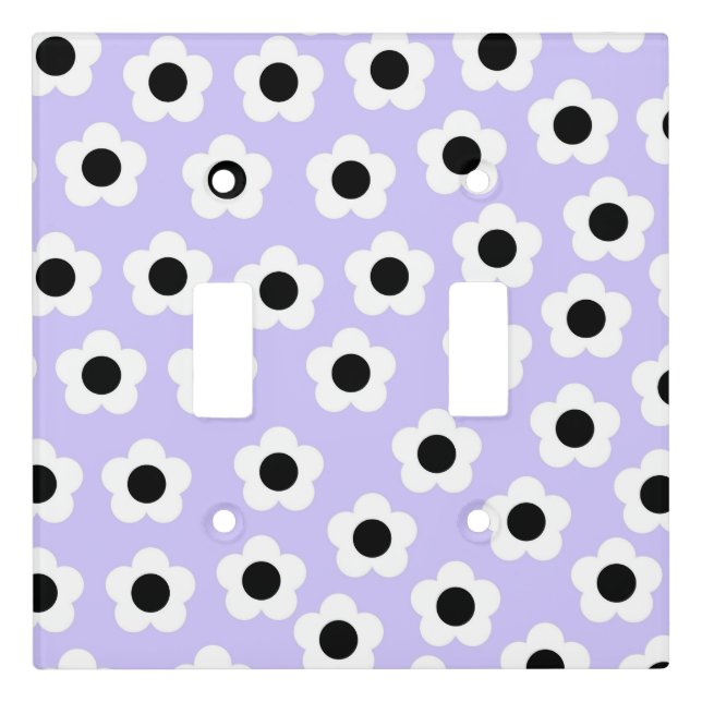 Cute Black and White Flower With Blue Background Light Switch Cover (Front)