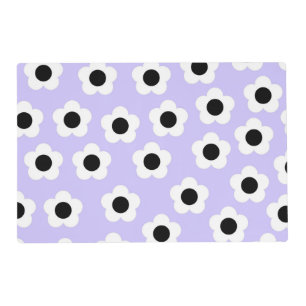 Cute Black and White Flower With Blue Background Placemat