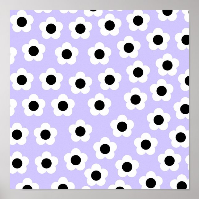 Cute Black and White Flower With Blue Background Poster (Front)