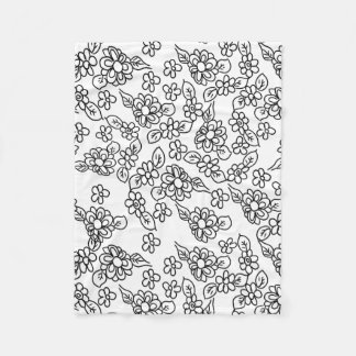 Cute black and white flowers fleece blanket