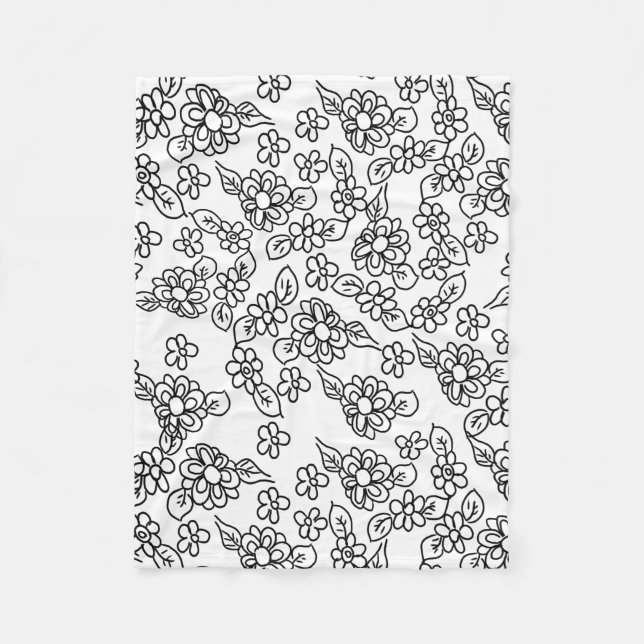 Cute black and white flowers fleece blanket (Front)
