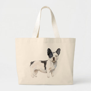 Cute black and white French Bulldog  Large Tote Bag