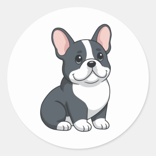 Cute Black and White French Bulldog Puppy Classic Round Sticker