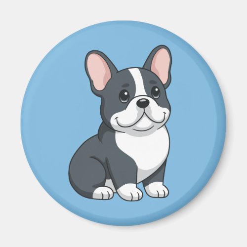 Cute Black and White French Bulldog Puppy on Blue Magnet