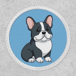 Cute Black and White French Bulldog Puppy on Blue Patch