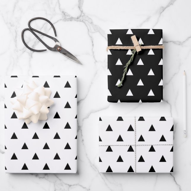 Cute Black And White Geometric Pattern Wrapping Paper Sheets (Front)