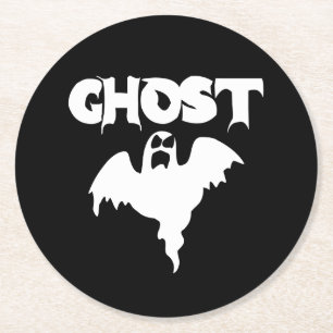 Cute Black And White Ghost Halloween Round Paper Coaster