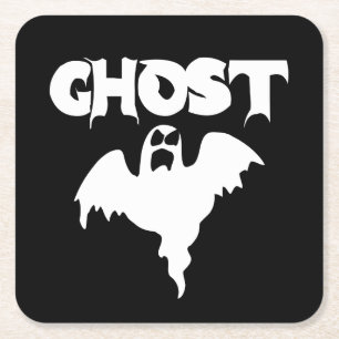 Cute Black And White Ghost Halloween Square Paper Coaster
