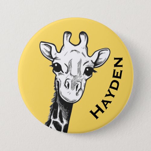 Cute Black and White Giraffe Drawing Personalised Button