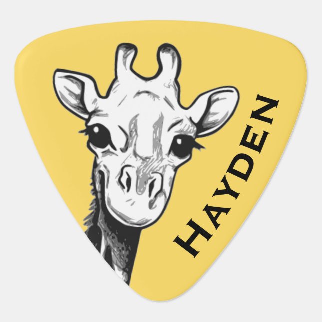 Cute Black and White Giraffe Drawing Personalised Guitar Pick (Front)