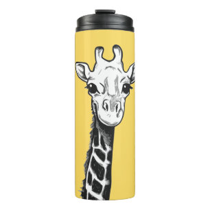 Cute Black and White Giraffe Drawing Yellow Thermal Tumbler