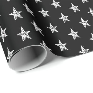 Cute black and white hand drawn Stars pattern Wrapping Paper