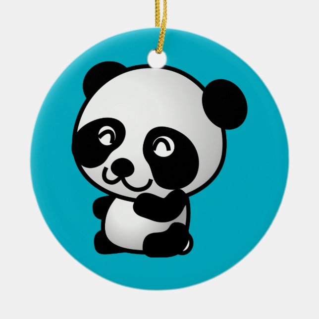 Cute black and white happy panda bear ceramic ornament (Front)