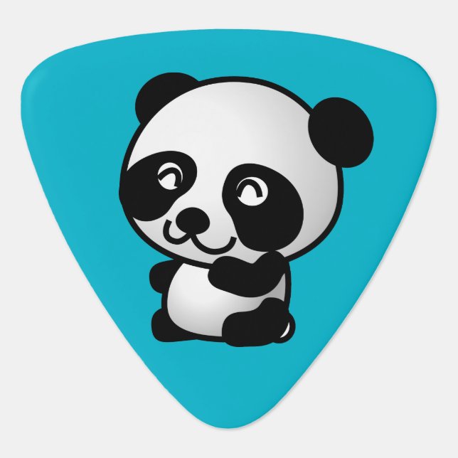 Cute black and white happy panda bear guitar pick (Front)