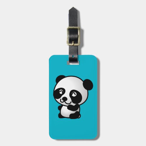 Cute black and white happy panda bear luggage tag