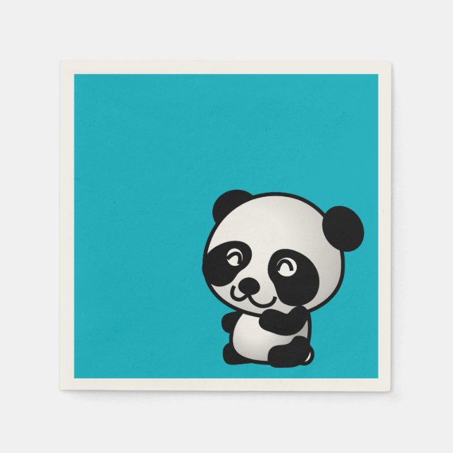 Cute black and white happy panda bear paper napkins (Front)