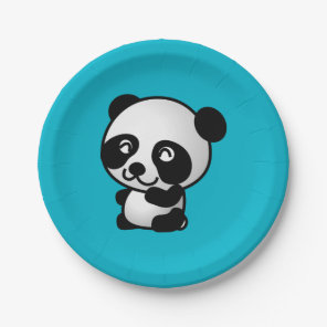 Cute black and white happy panda bear paper plates