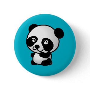 Cute black and white happy panda bear pinback button