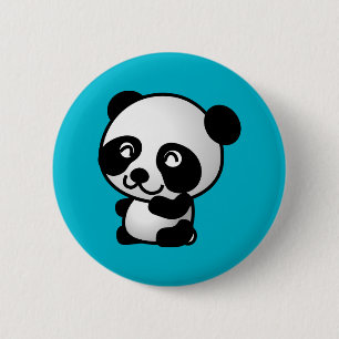 Cute black and white happy panda bear pinback button
