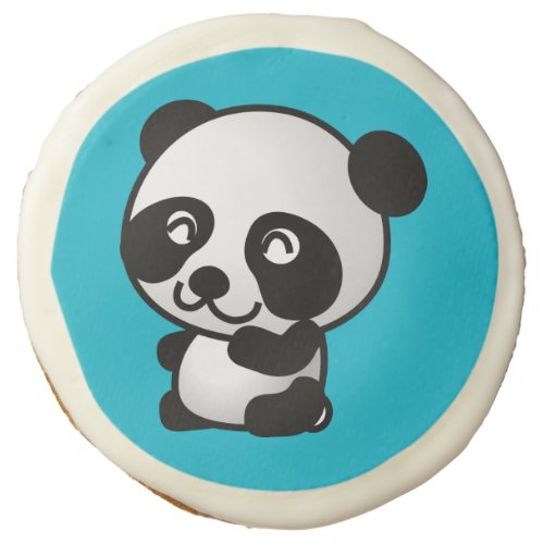 Cute black and white happy panda bear sugar cookie