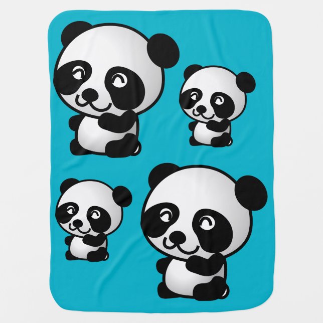 Cute black and white happy panda bears swaddle blanket (Front)