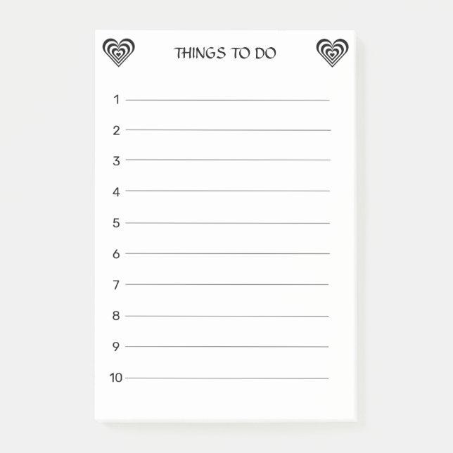 Cute black and white hearts on white Things To Do Post-it Notes (Front)