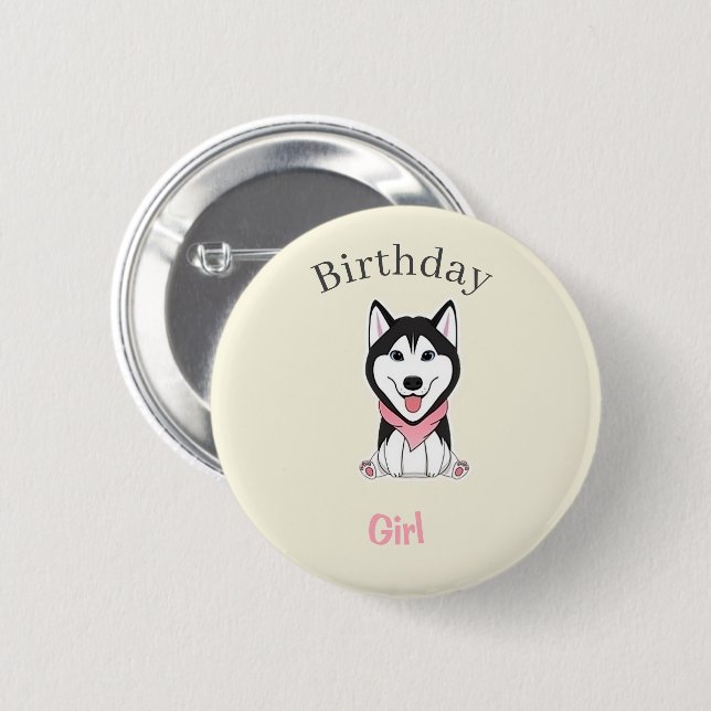 Cute black and white husky dog button (Front & Back)