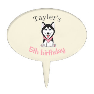 Cute black and white husky dog cake topper