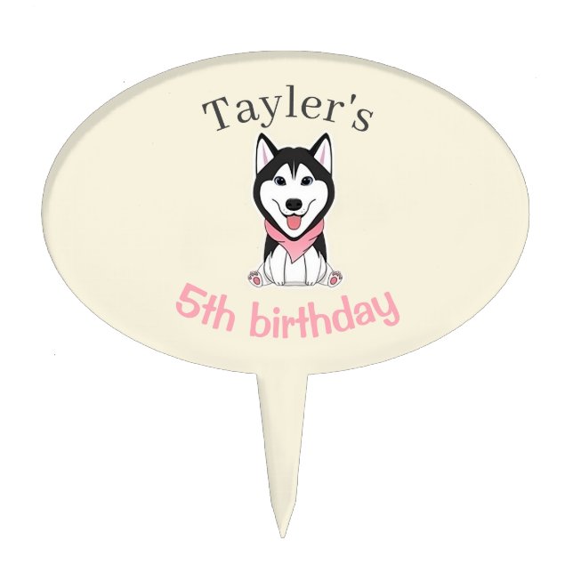 Cute black and white husky dog cake topper (Front)