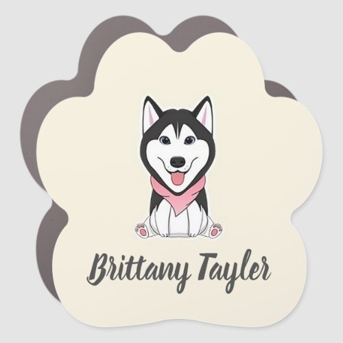 Cute black and white husky dog car magnet