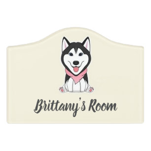Cute black and white husky dog door sign