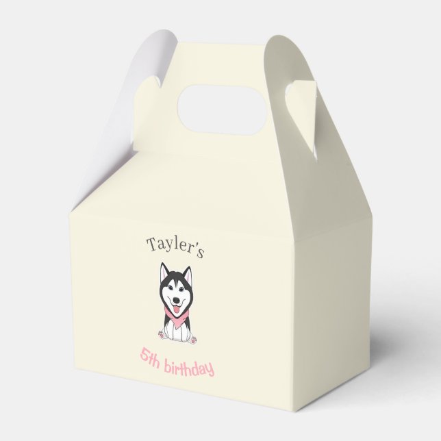 Cute black and white husky dog favor boxes (Front Side)