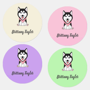 Cute black and white husky dog kids' labels