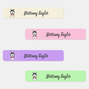 Cute black and white husky dog kids' labels