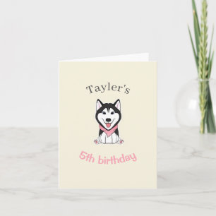 Cute black and white husky dog letterpress thank you card