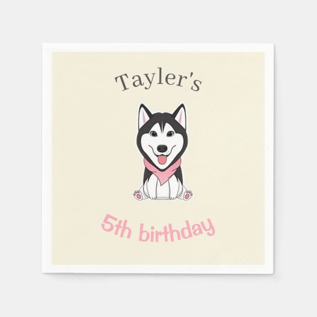 Cute black and white husky dog napkins (Front)