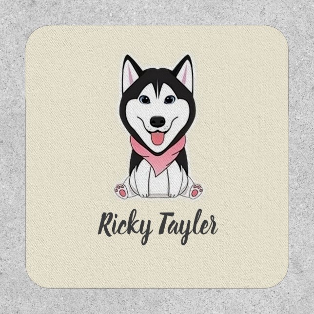 Cute black and white husky dog patch (Front)