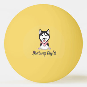 Cute black and white husky dog ping pong ball