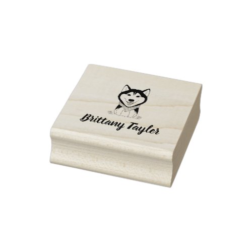 Cute black and white husky dog rubber stamp